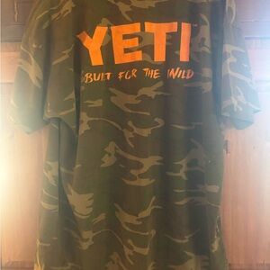 YETI Green Camo Men's Tee with Orange Logo